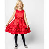 Arabella Frill Satin Girls Party Dress, Red - Dresses - 2