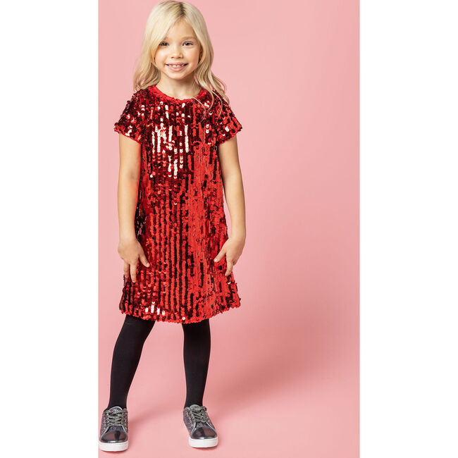 Coco Sequin Girls Party Dress, Red