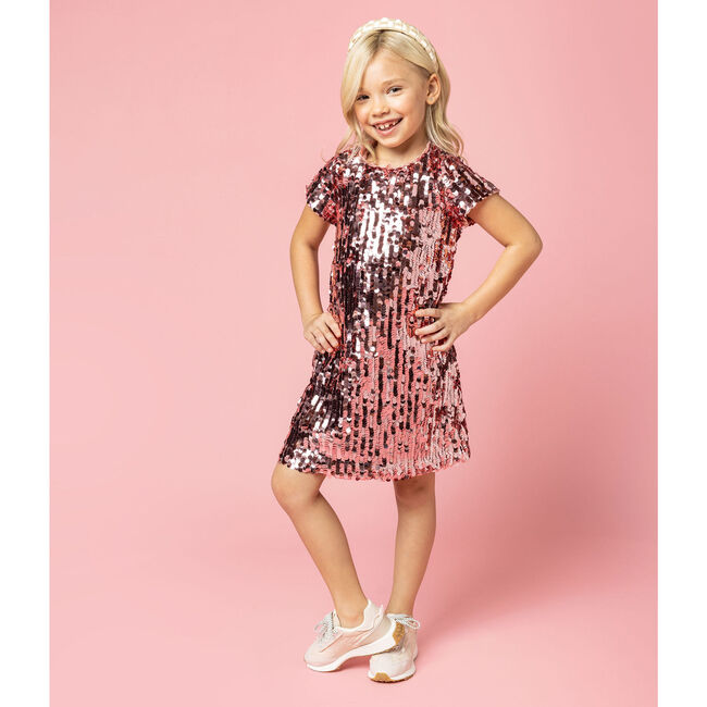 Coco Sequin Girls Party Dress, Blush Pink