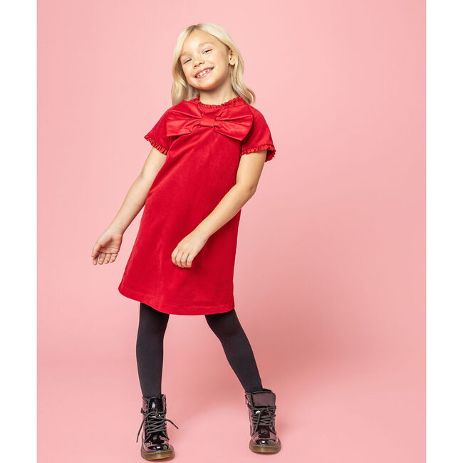 Coco Bow Velvet Girls Party Dress, Red - Dresses - 5