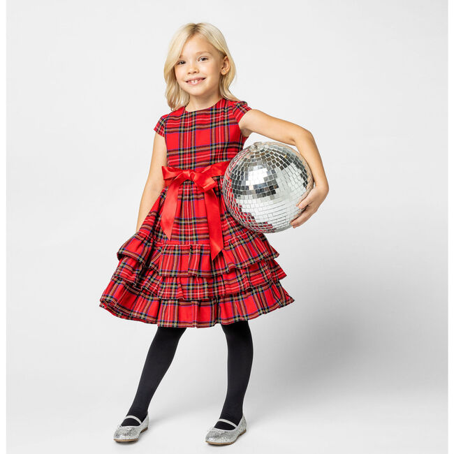 Arabella Frill Plaid Tartan Girls Party Dress, Red - Dresses - 6