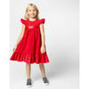 Poppy Smocked Velvet Girls Party Dress, Red - Dresses - 2