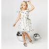 Aster Sequin Star Tulle Girls Party Dress, White - Dresses - 5