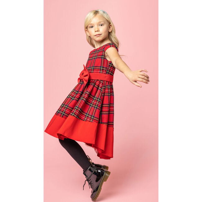 Florence Plaid Tartan Girls Party Dress, Red - Dresses - 6