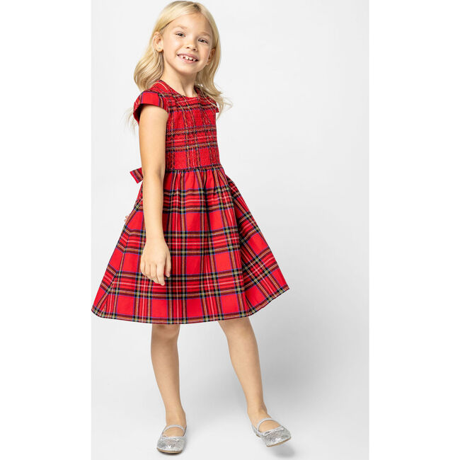 Bonnie Smocked Plaid Tartan Girls Party Dress, Red - Dresses - 5