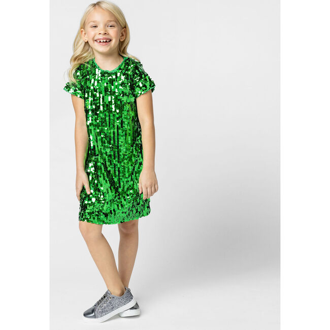 Coco Sequin Girls Party Dress, Emerald Green - Dresses - 5