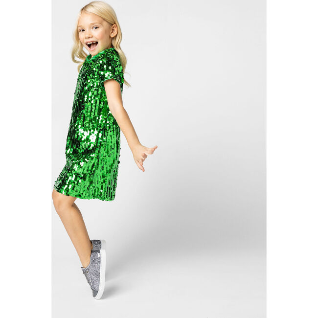 Coco Sequin Girls Party Dress, Emerald Green - Dresses - 6