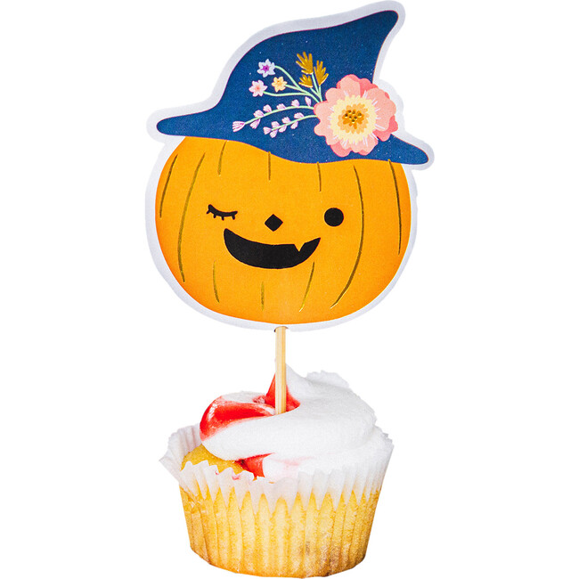 Halloween Treat Toppers, Pumpkin & Witch's Hat Set of 16