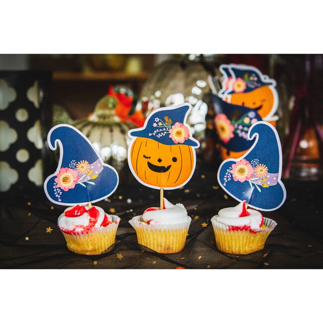 Halloween Treat Toppers, Pumpkin & Witch's Hat Set of 16 - Tableware - 5