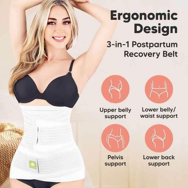 Revive 3-in-1 Postpartum Recovery Support Belt, Matte White