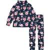 Two Piece Thermal Underwear With Printed Roses, Navy - Loungewear - 1 - thumbnail
