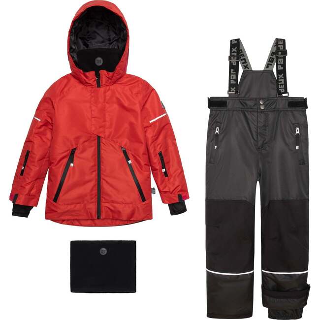 Two Piece Technical Snowsuit, Red And Black