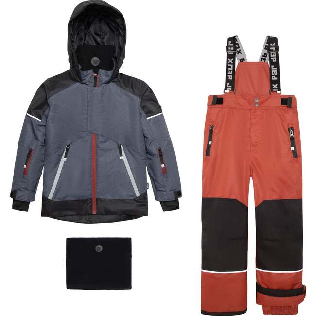 Two Piece Technical Snowsuit, Dark Grey And Brown