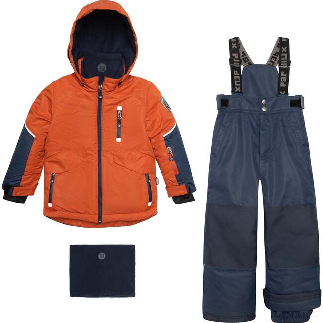 Two Piece Snowsuit, Orange And Navy Blue