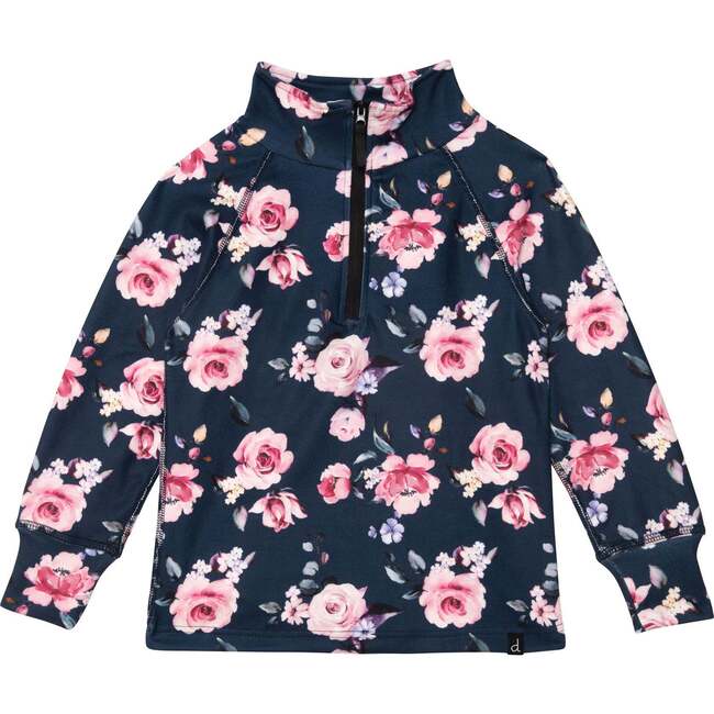 Two Piece Thermal Underwear With Printed Roses, Navy - Loungewear - 2