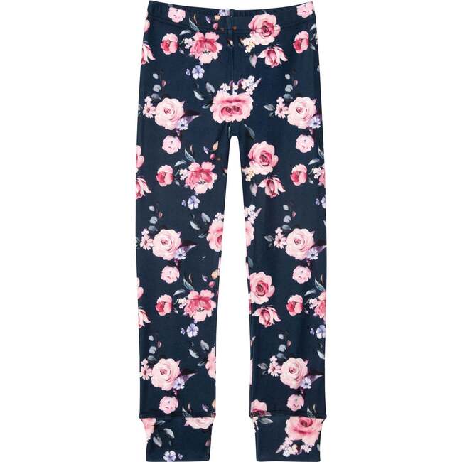 Two Piece Thermal Underwear With Printed Roses, Navy - Loungewear - 3