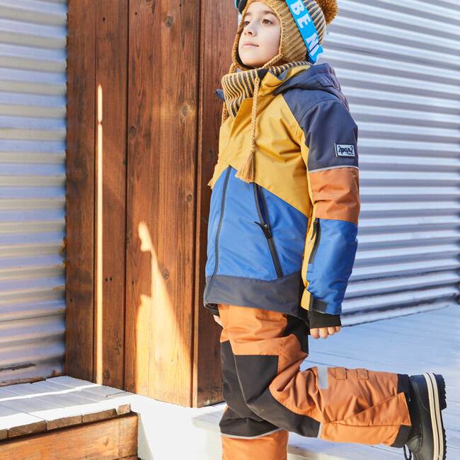 Two Piece Technical Snowsuit Colorblock, Colorblock Grey, Brown, Blue And Yellow