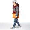 Tricolor Puffy Jacket, Barn Red Yellow And Dark Grey - Jackets - 5