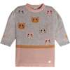 Sweater Knit Long Sleeve Dress, Jacquard Cats - Dresses - 1 - thumbnail