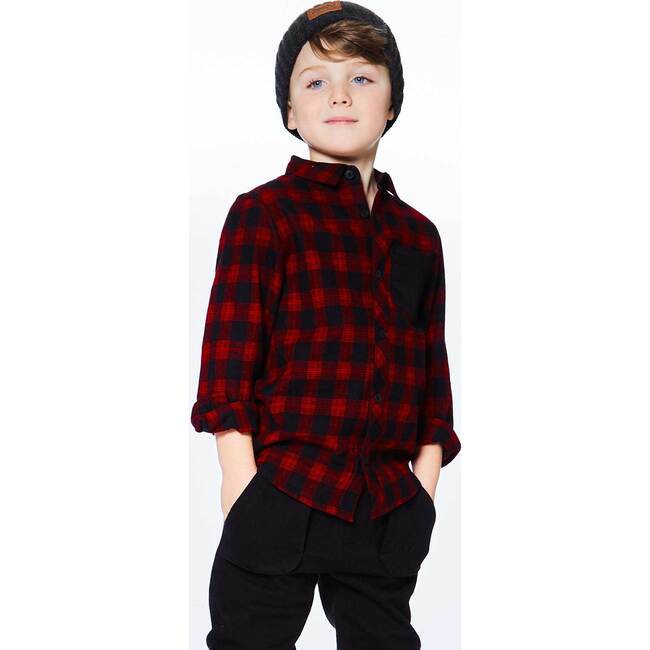 Yarn Dyed Plaid Shirt, Red And Black - Shirts - 6
