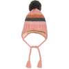 Striped Earflap Knit Hat, Pink And Grey - Hats - 1 - thumbnail