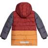 Tricolor Puffy Jacket, Barn Red Yellow And Dark Grey - Jackets - 7