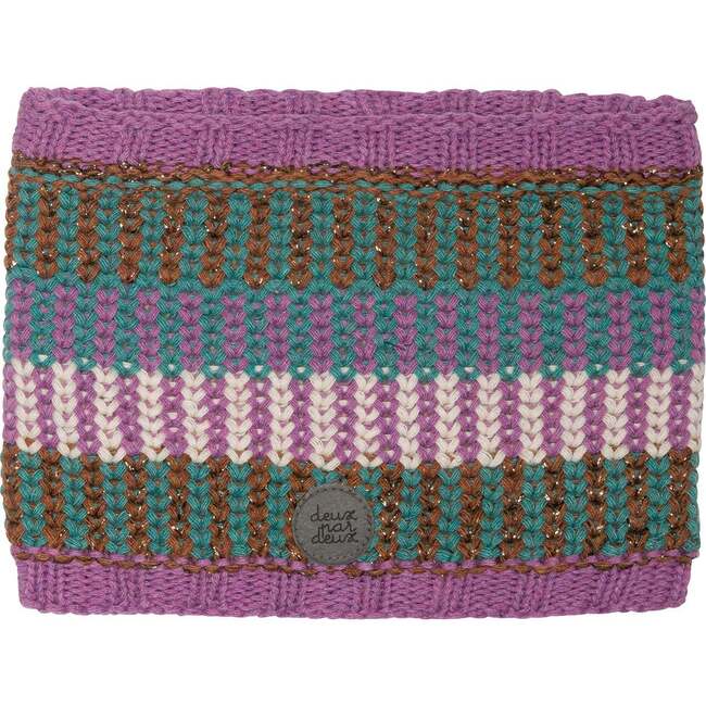 Striped Knit Necktube, Purple Green Brown And White