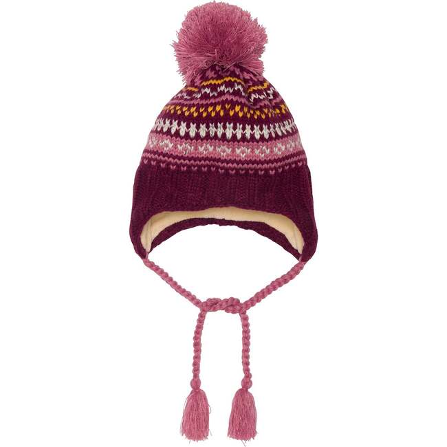 Striped Earflap Knit Hat, Burgundy White And Yellow