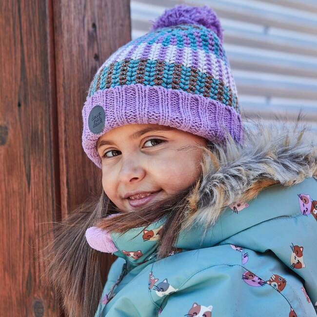 Striped Knit Hat, Purple Green Brown And White - Hats - 3