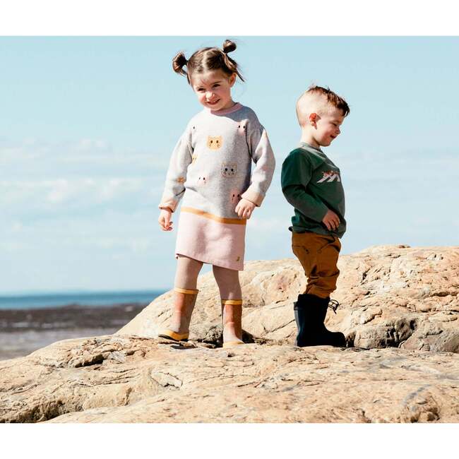 Sweater Knit Long Sleeve Dress, Jacquard Cats - Dresses - 2