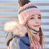 Striped Earflap Knit Hat, Pink And Grey - Hats - 2 - thumbnail