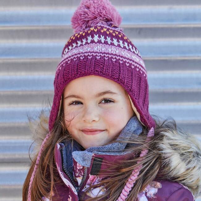 Striped Earflap Knit Hat, Burgundy White And Yellow - Hats - 4