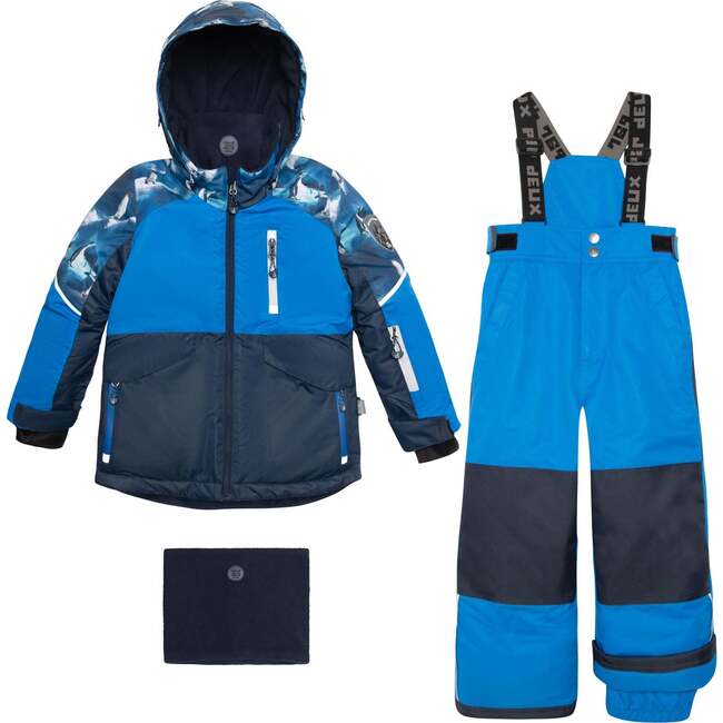 Two Piece Snowsuit With Printed Penguins, Royal Blue