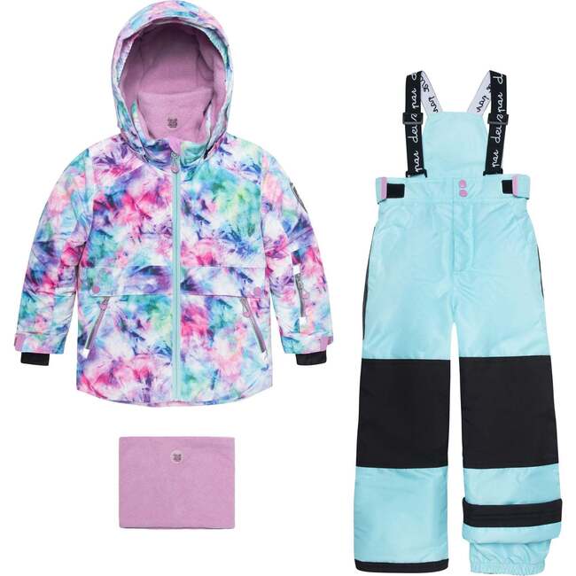 Printed Two Piece Snowsuit, Tie Dye And Aqua - Snowsuits - 1
