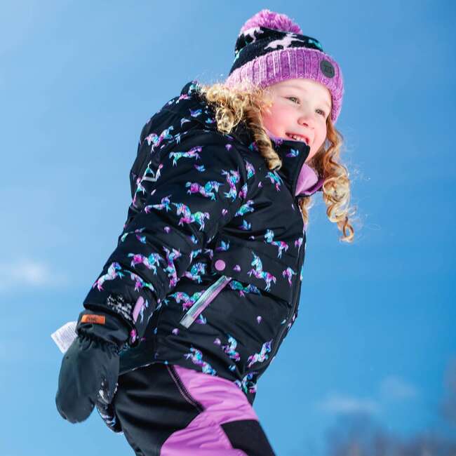 Printed Unicorns Two Piece Snowsuit, Black And Lilac