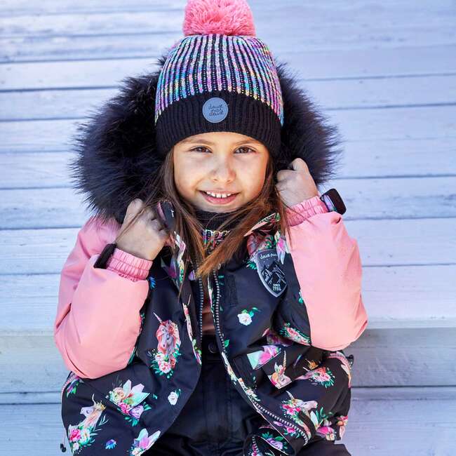 Printed Unicorns Two Piece Snowsuit, Coral And Black - Snowsuits - 3