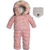 Printed Small Flowers One Piece Baby Snowsuit, Pink - Snowsuits - 1 - thumbnail