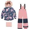 Printed Roses Two Piece Snowsuit & Pant, Navy & Dusty Rose - Snowsuits - 1 - thumbnail