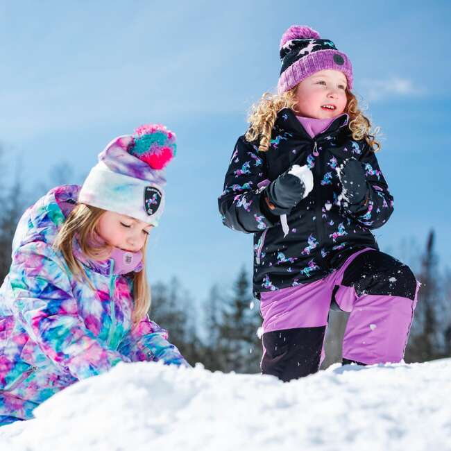Printed Unicorns Two Piece Snowsuit, Black And Lilac - Snowsuits - 3