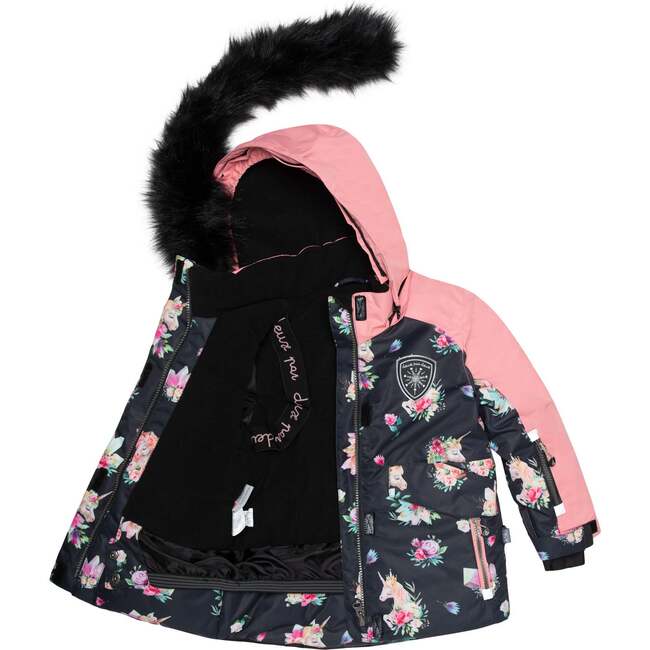 Printed Unicorns Two Piece Snowsuit, Coral And Black - Snowsuits - 5