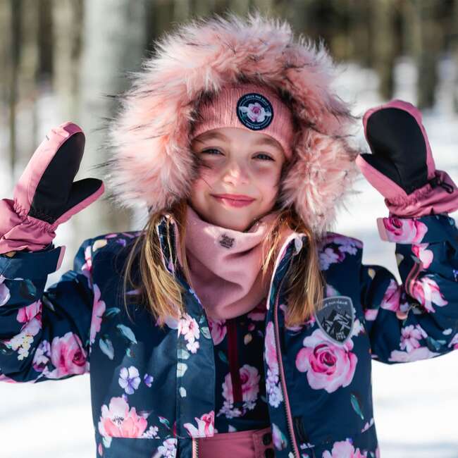 Printed Roses Two Piece Snowsuit & Pant, Navy & Dusty Rose - Snowsuits - 2