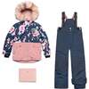 Printed Roses Two Piece Snowsuit & Pant, Dusty Rose & Navy - Snowsuits - 1 - thumbnail