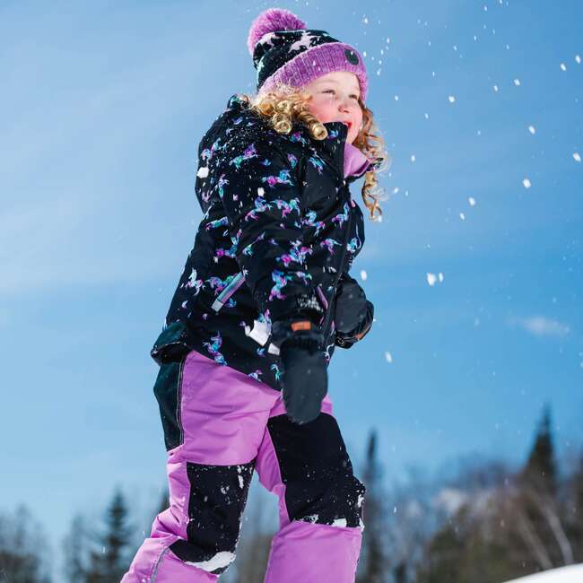 Printed Unicorns Two Piece Snowsuit, Black And Lilac - Snowsuits - 4