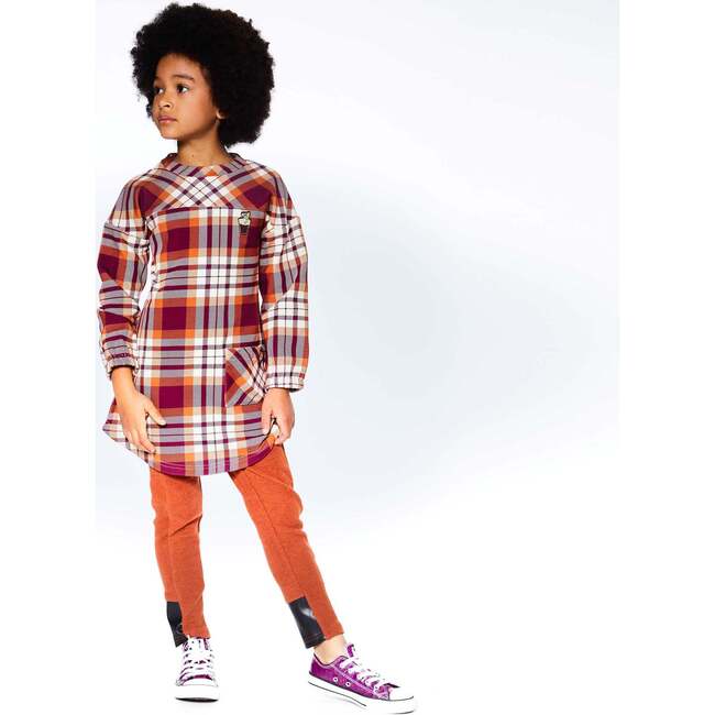 Printed Shirt Dress With Long Sleeves, Plum And Ocher Plaid - Dresses - 2