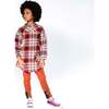 Printed Shirt Dress With Long Sleeves, Plum And Ocher Plaid - Dresses - 2