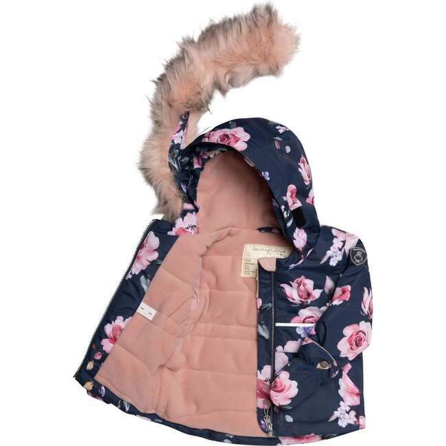 Printed Roses Two Piece Snowsuit, Navy And Dusty Rose