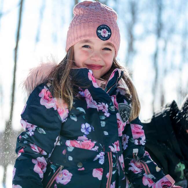 Printed Roses Two Piece Snowsuit & Pant, Navy & Dusty Rose - Snowsuits - 3