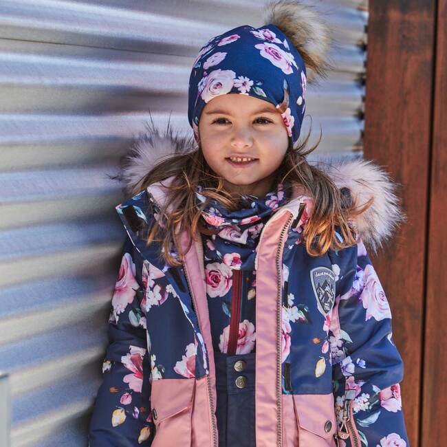 Printed Roses Two Piece Snowsuit & Pant, Dusty Rose & Navy