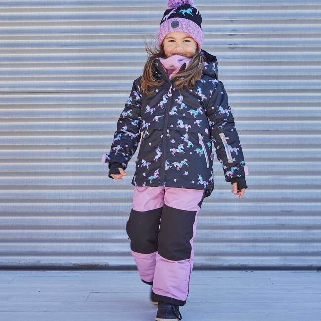 Printed Unicorns Two Piece Snowsuit, Black And Lilac - Snowsuits - 6