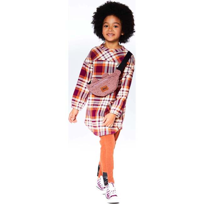 Printed Shirt Dress With Long Sleeves, Plum And Ocher Plaid - Dresses - 4